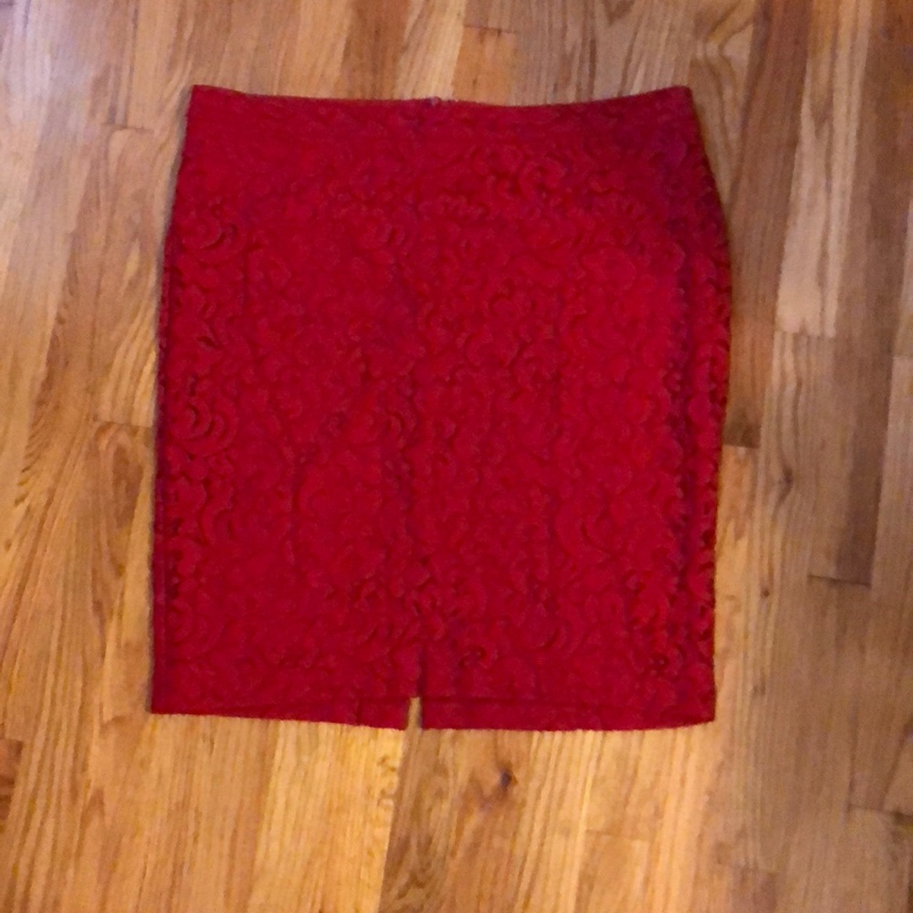Lane Bryant red lace pencil skirt